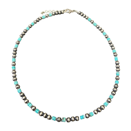 Blue Turquoise Desert Pearl Bead Necklace Sterling Silver