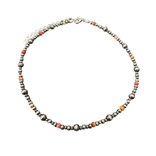 Orange Spiny Oyster Desert Pearl Bead Necklace Sterling Silver