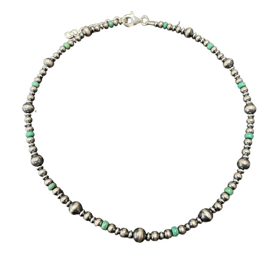 Green Turquoise Desert Pearl Bead Necklace Sterling Silver