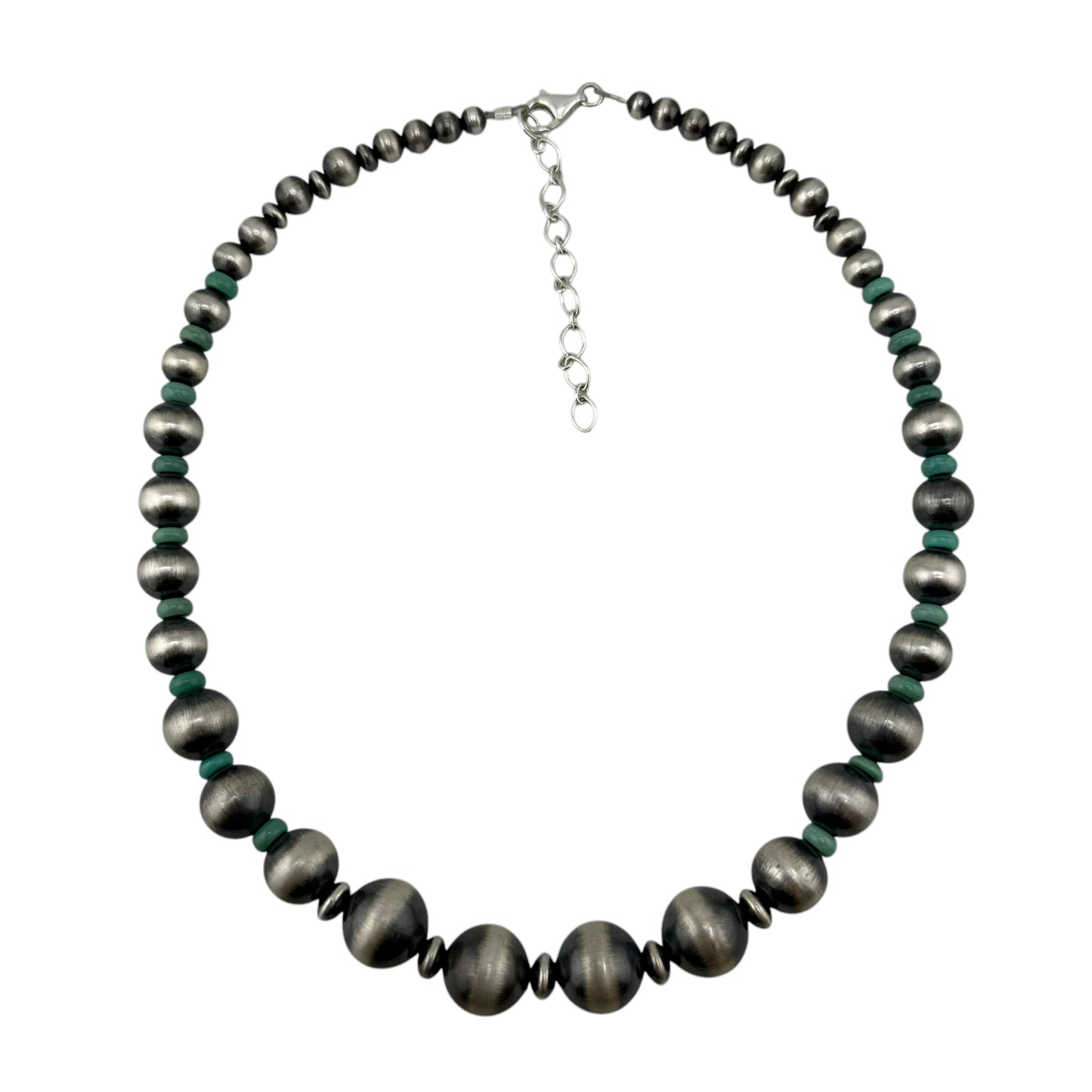 Green Turquoise Desert Pearl Graduated Bead Necklace Sterling Silver