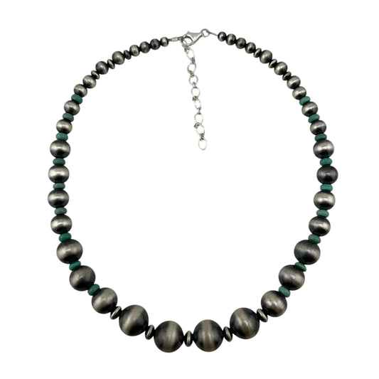 Green Turquoise Desert Pearl Graduated Bead Necklace Sterling Silver