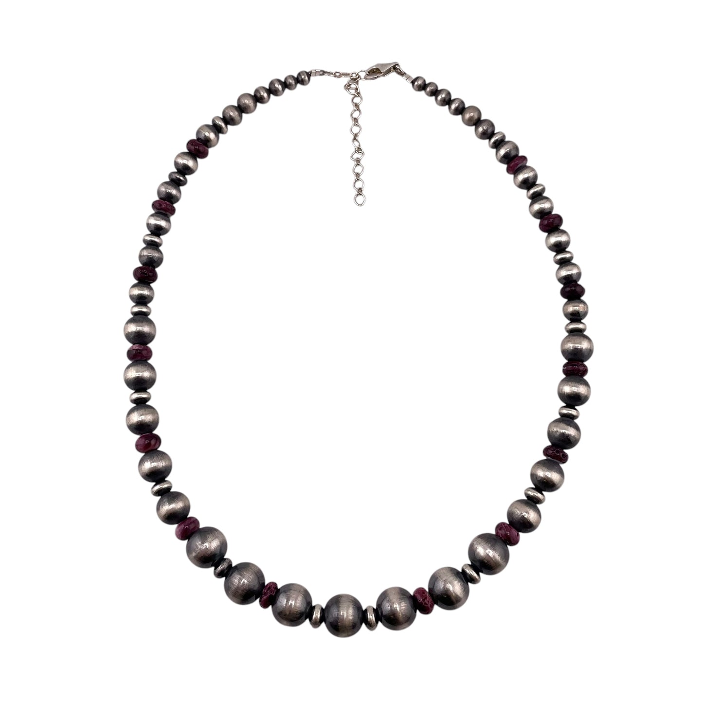 Purple Spiny Oyster Desert Pearl Graduated Mixed Bead Necklace Sterling Silver