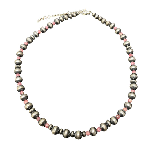 Rhodochrosite Desert Pearl Bead Necklace Sterling Silver