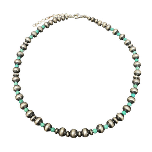 Green Turquoise Desert Pearl Bead Necklace Sterling Silver