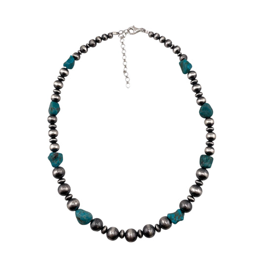 Turquoise Desert Pearl Mixed Bead Necklace Sterling Silver