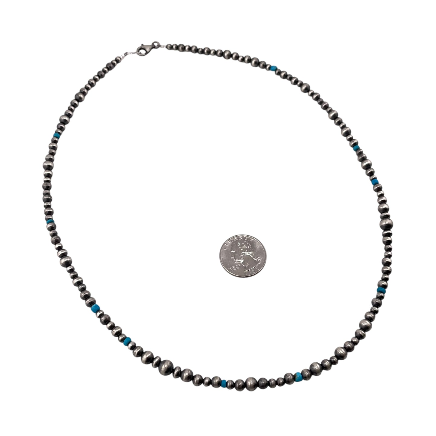 Turquoise Navajo Pearl Mixed Bead Necklace Sterling Silver