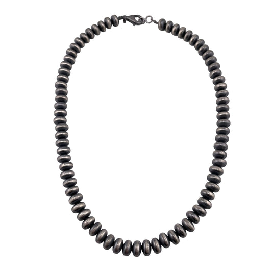 Sterling Silver Desert Pearls 9mm Saucer Oxidized Bead Necklace. Available from 16" to 36"