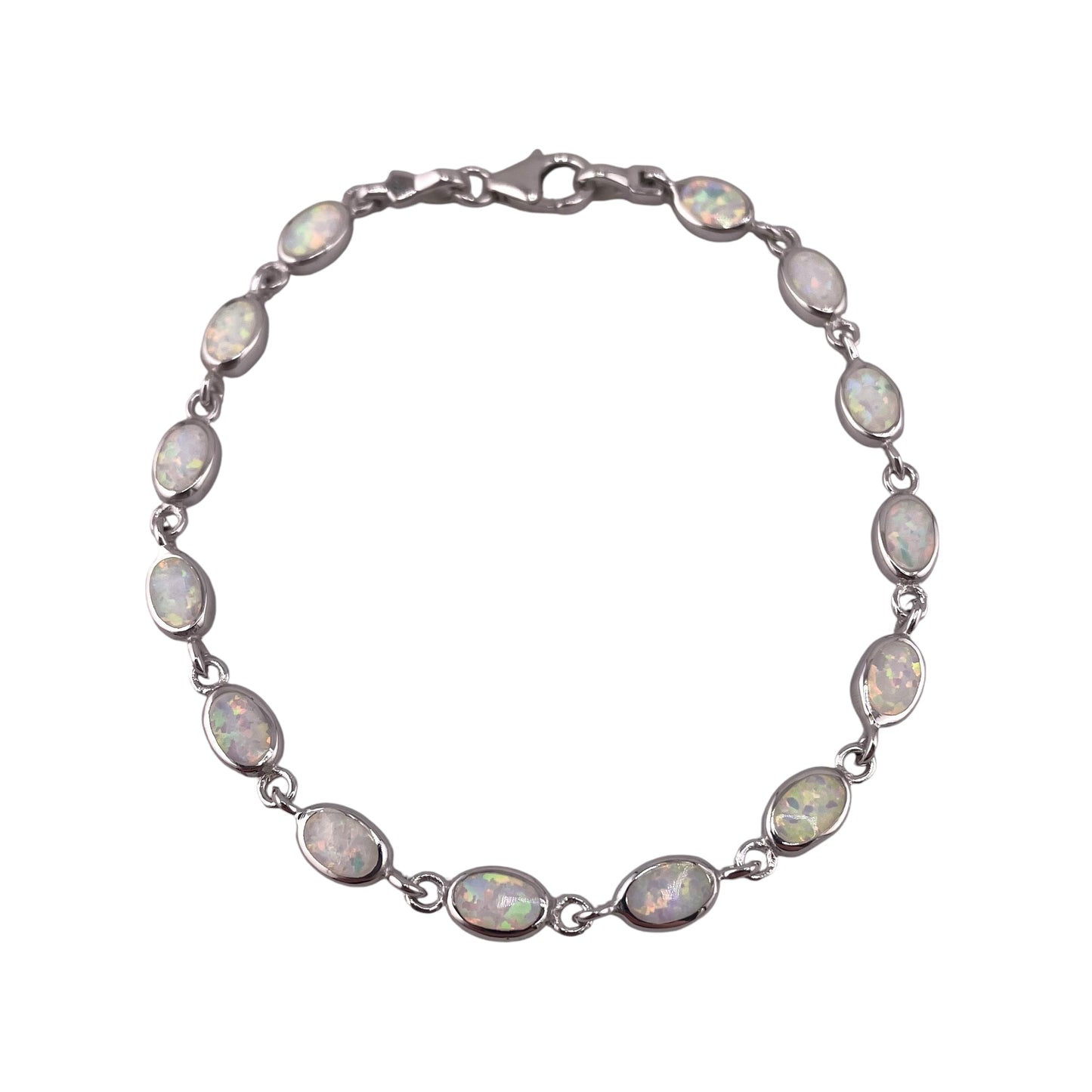 White Lab Opal 5mm Oval Link Bracelet Sterling Silver