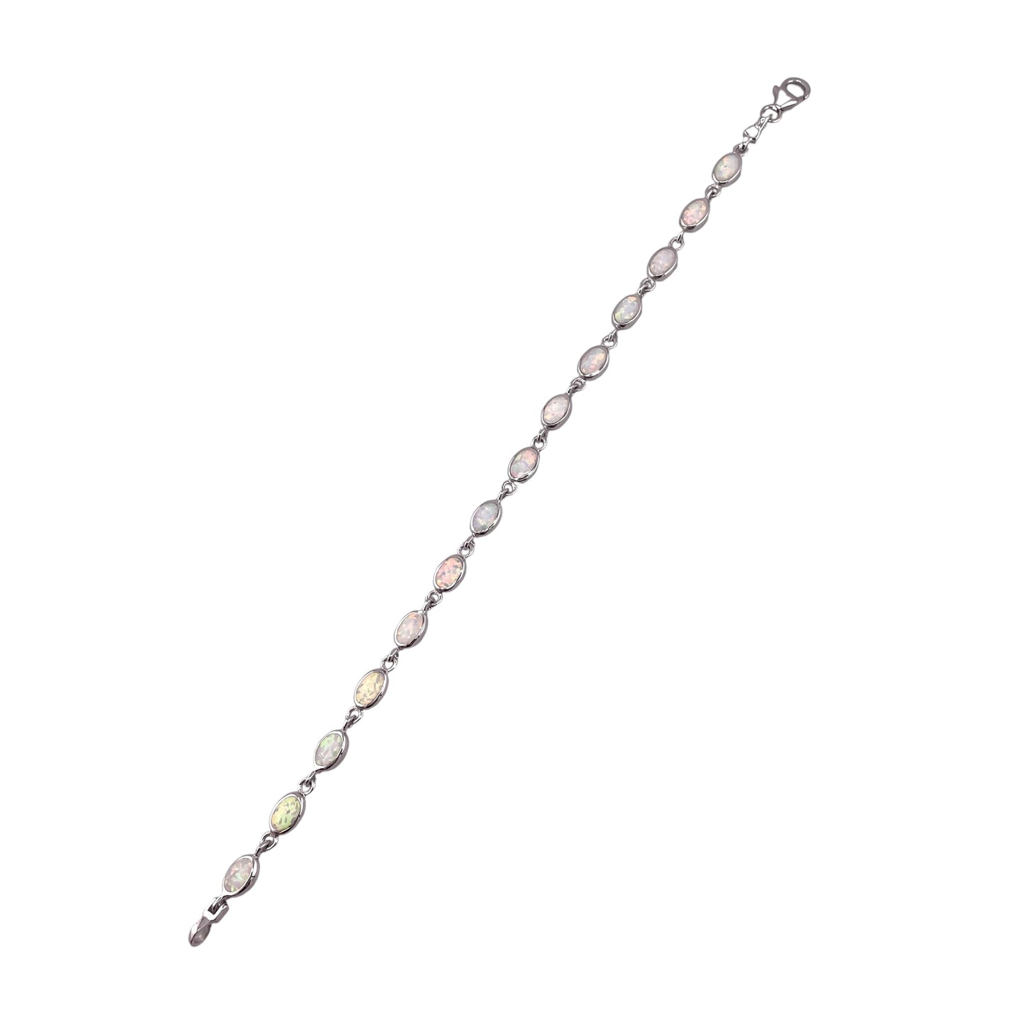 White Lab Opal 5mm Oval Link Bracelet Sterling Silver