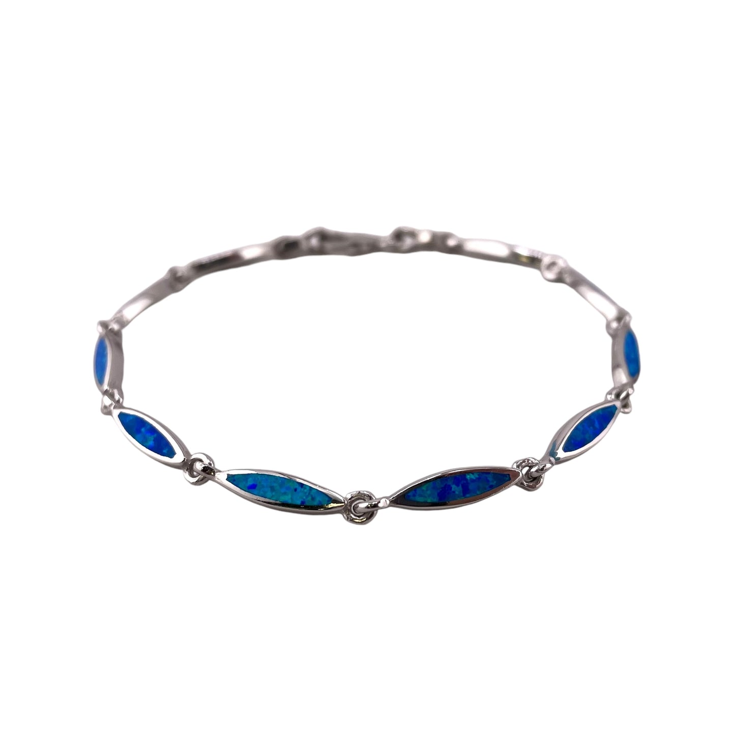 Blue Lab Opal 3.5mm Link Bracelet Sterling Silver