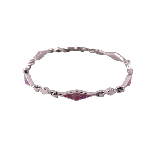 Pink Lab Opal 5mm Diamond Link Bracelet Sterling Silver