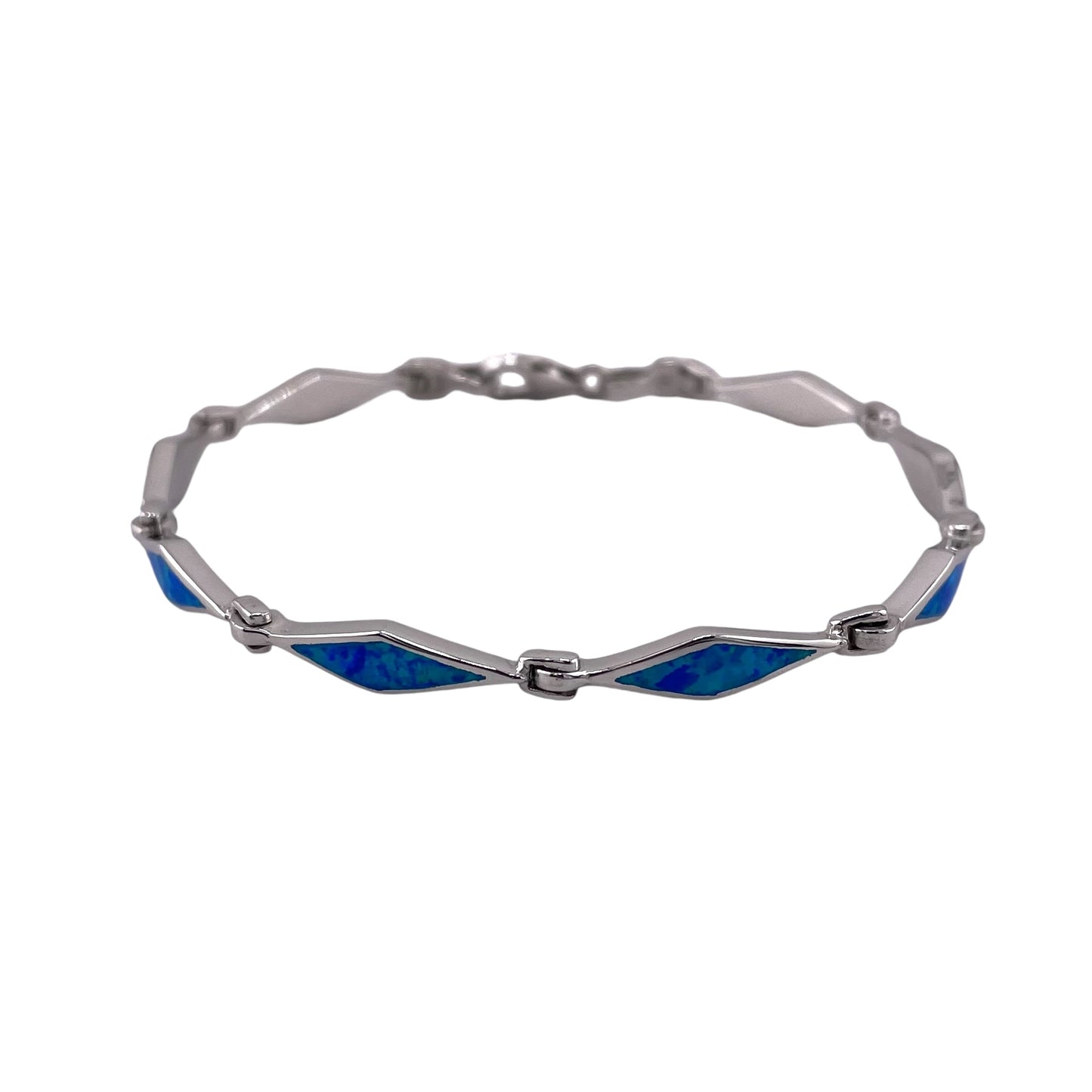 Blue Lab Opal 5mm Diamond Link Bracelet Sterling Silver