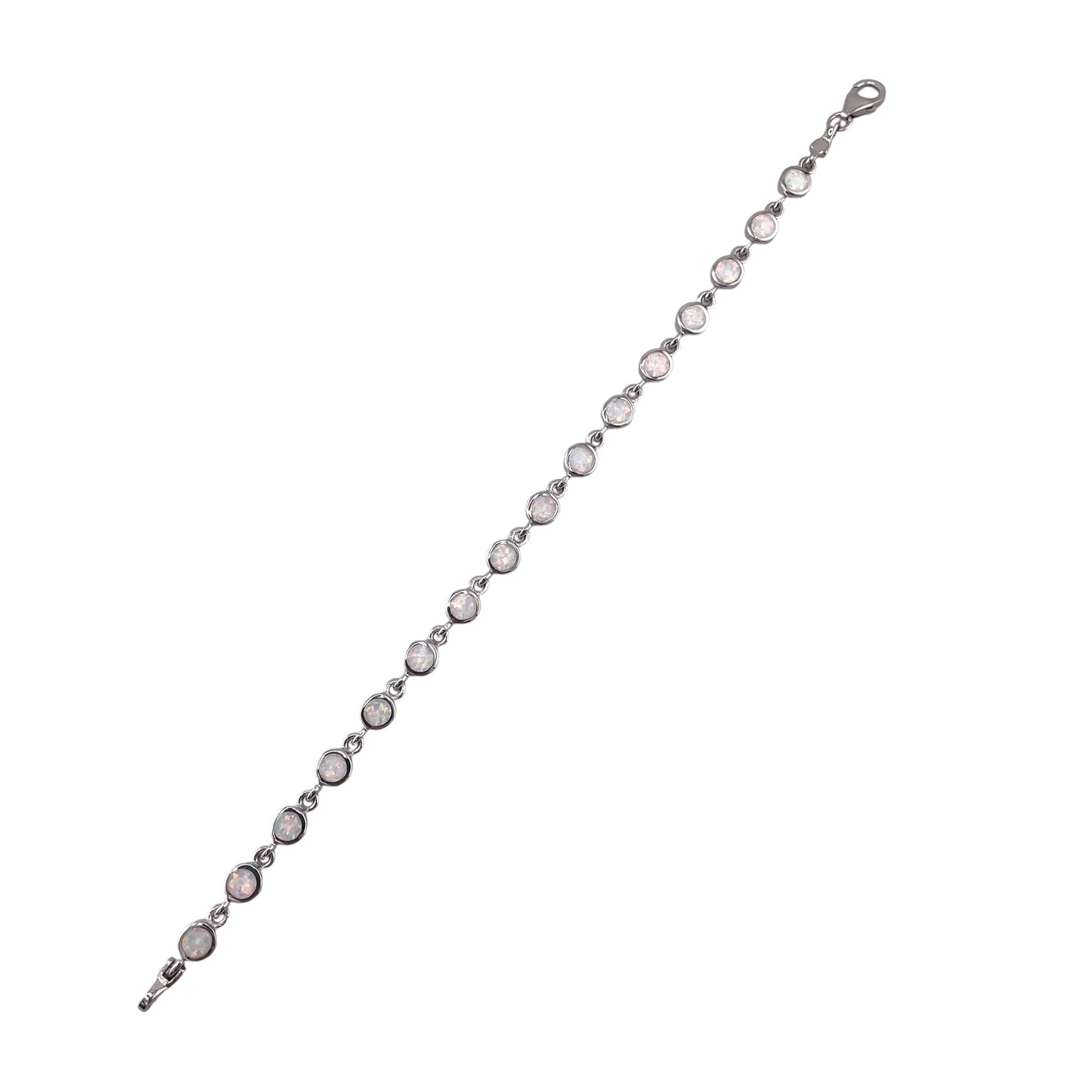 White Lab Opal 5.5mm Circle Link Bracelet Sterling Silver