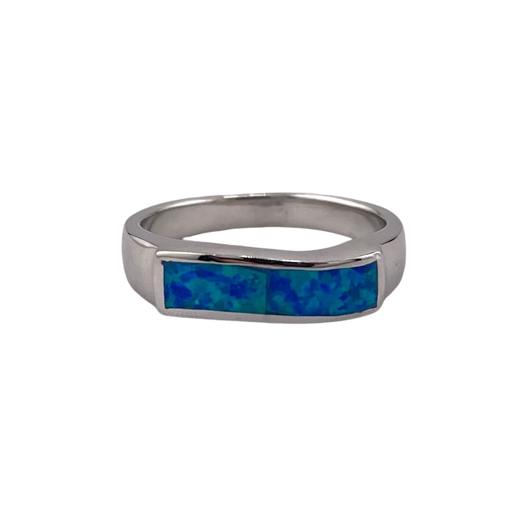 Blue Lab Opal Wavey Bar Ring Sterling Silver