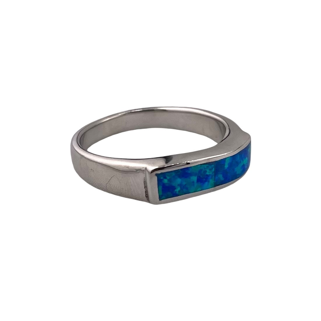 Blue Lab Opal Wavey Bar Ring Sterling Silver