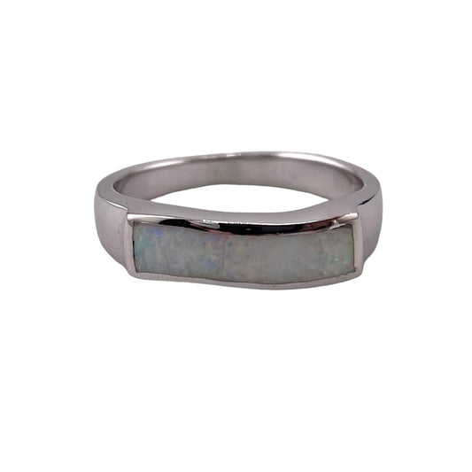 White Lab Opal Wavey Bar Ring Sterling Silver