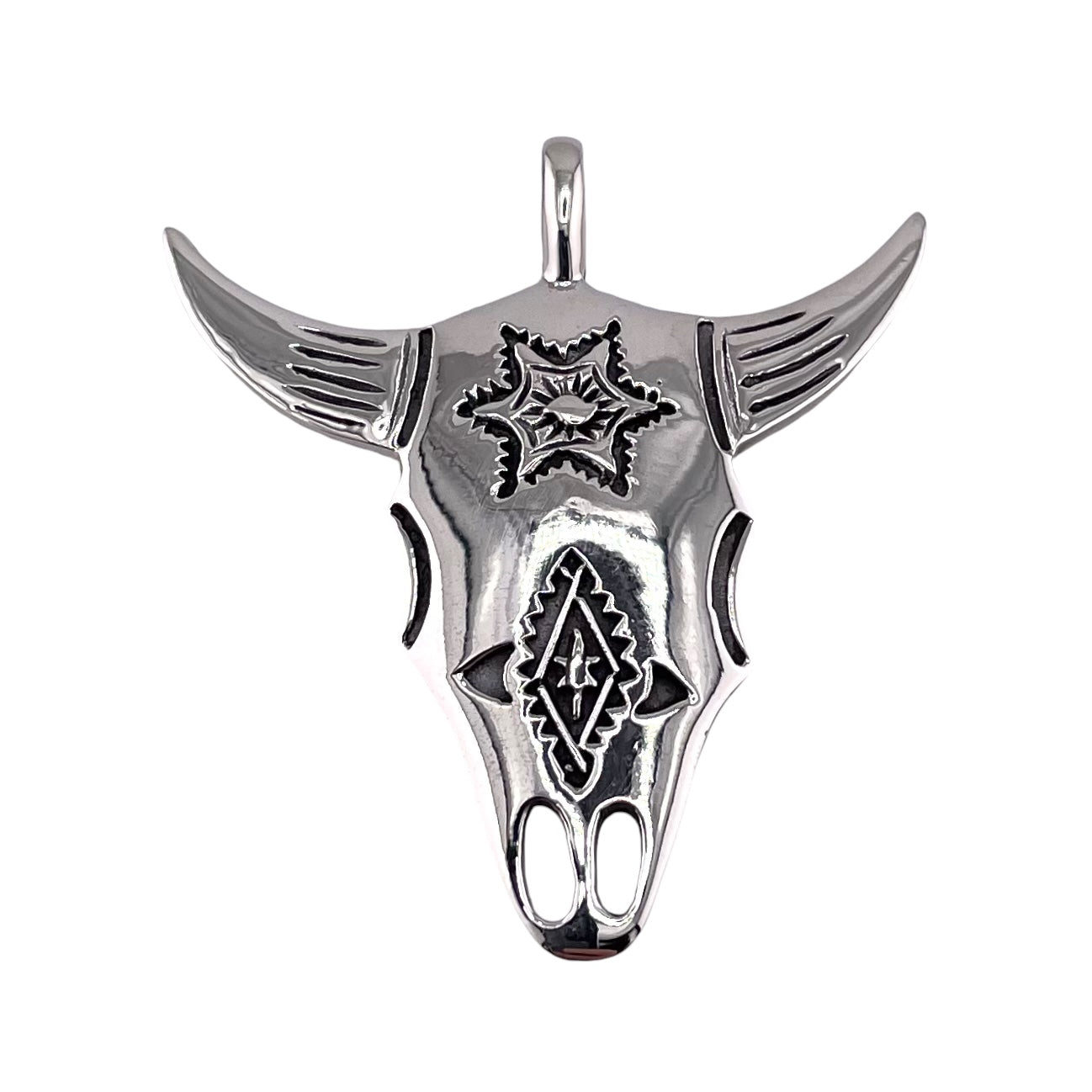 Imprinted Bull Skull Pendant Sterling Silver