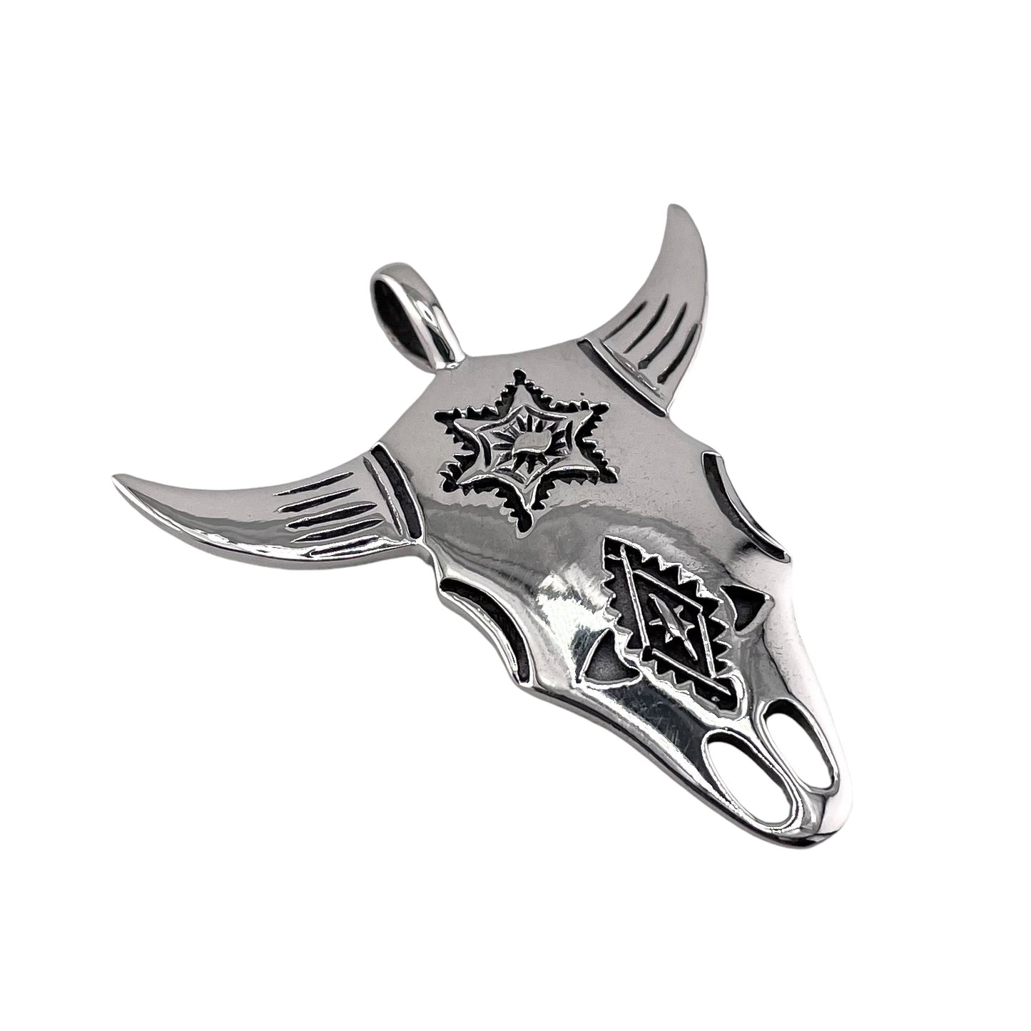 Imprinted Bull Skull Pendant Sterling Silver