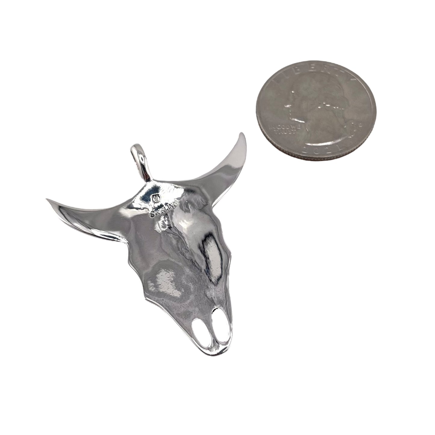 Imprinted Bull Skull Pendant Sterling Silver