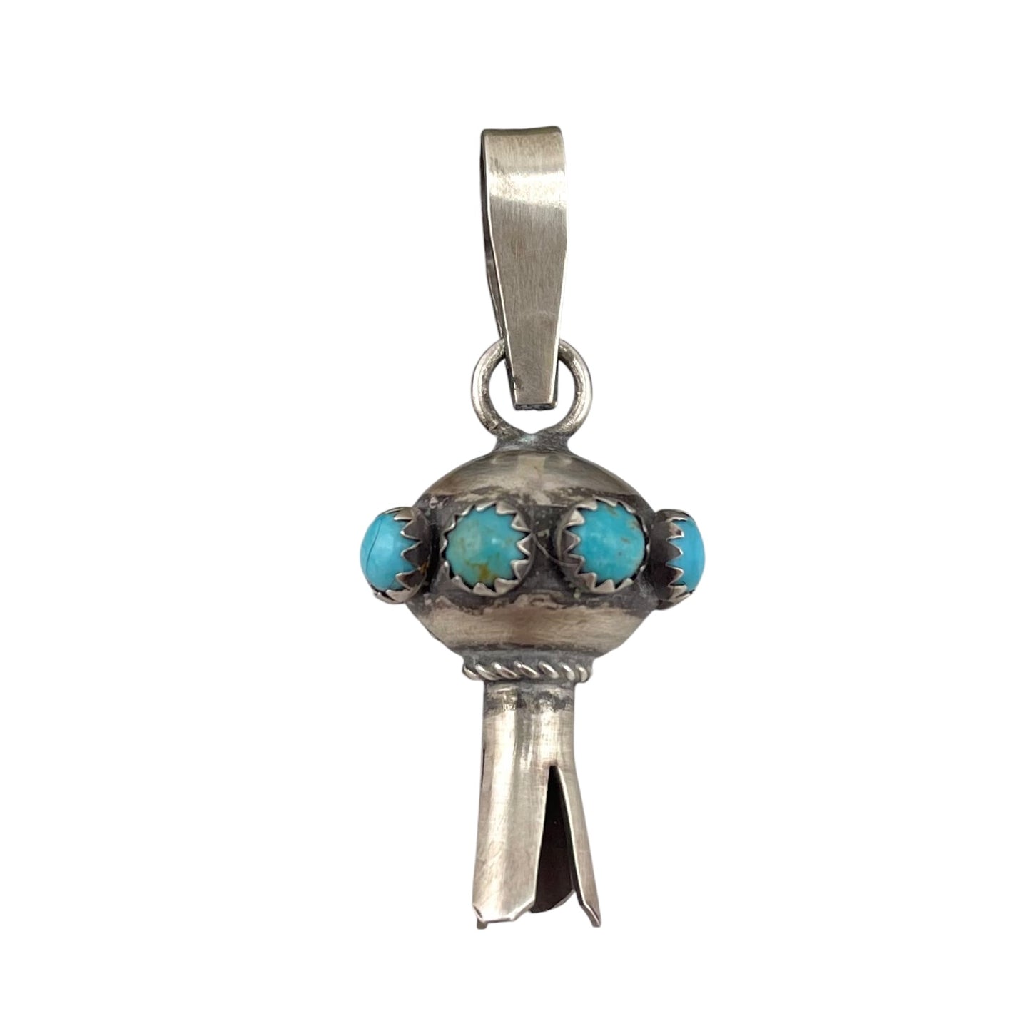 Monica Smith Navajo Turquoise Mini Blossom Pendant Sterling Silver