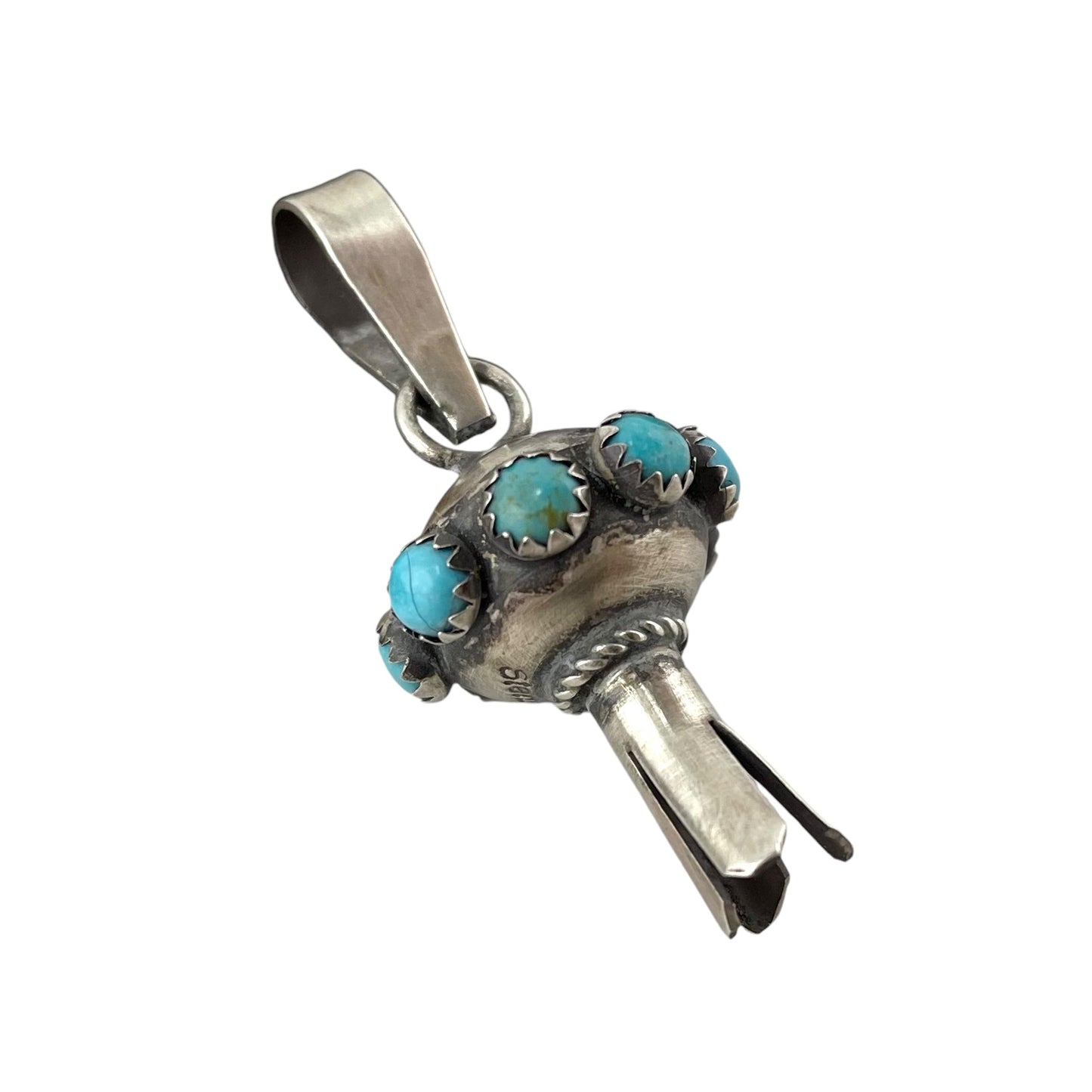 Monica Smith Navajo Turquoise Mini Blossom Pendant Sterling Silver