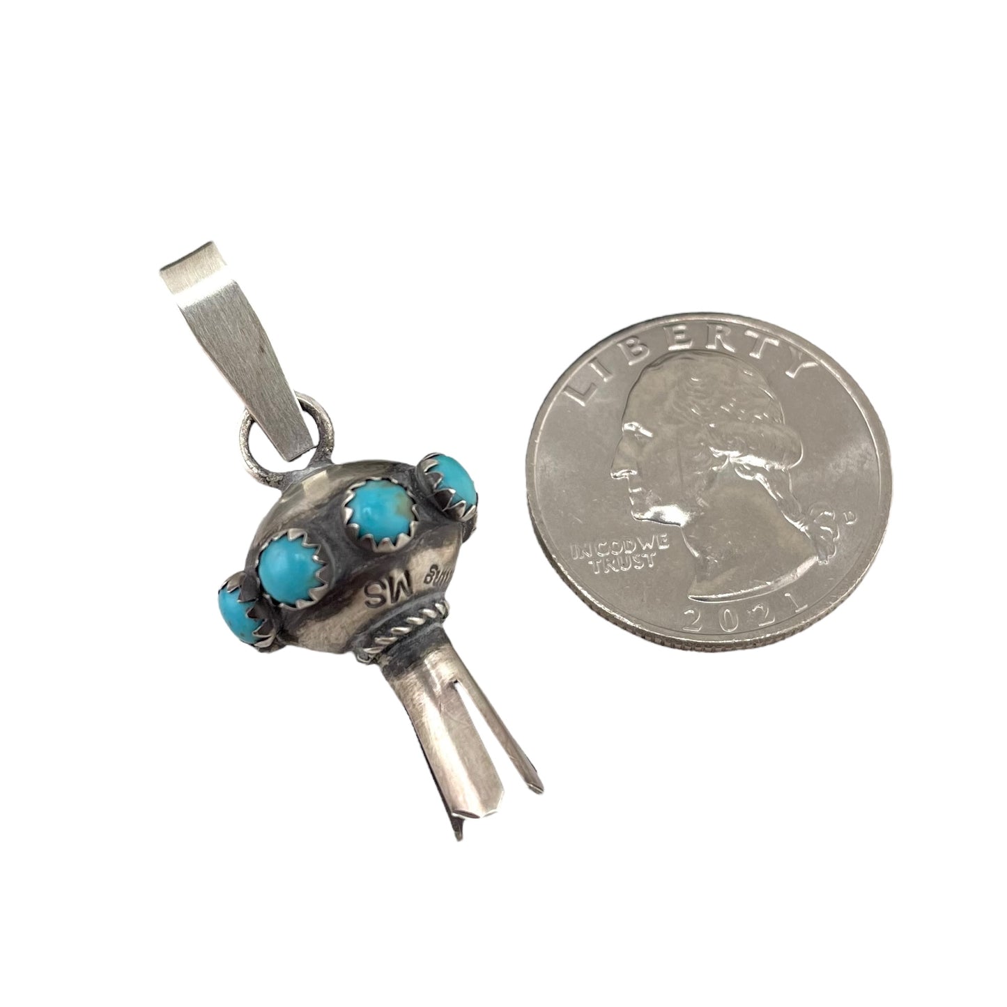 Monica Smith Navajo Turquoise Mini Blossom Pendant Sterling Silver