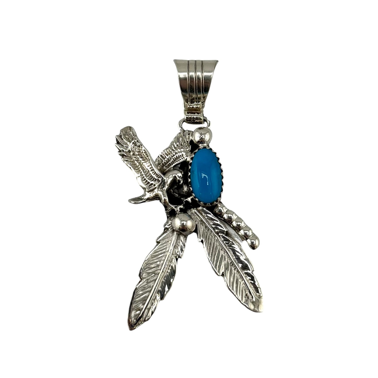 Turquoise Eagle Feather Navajo Pendant Sterling Silver