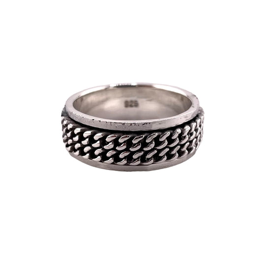 Double Curb Link 8mm Spinner Ring Sterling Silver