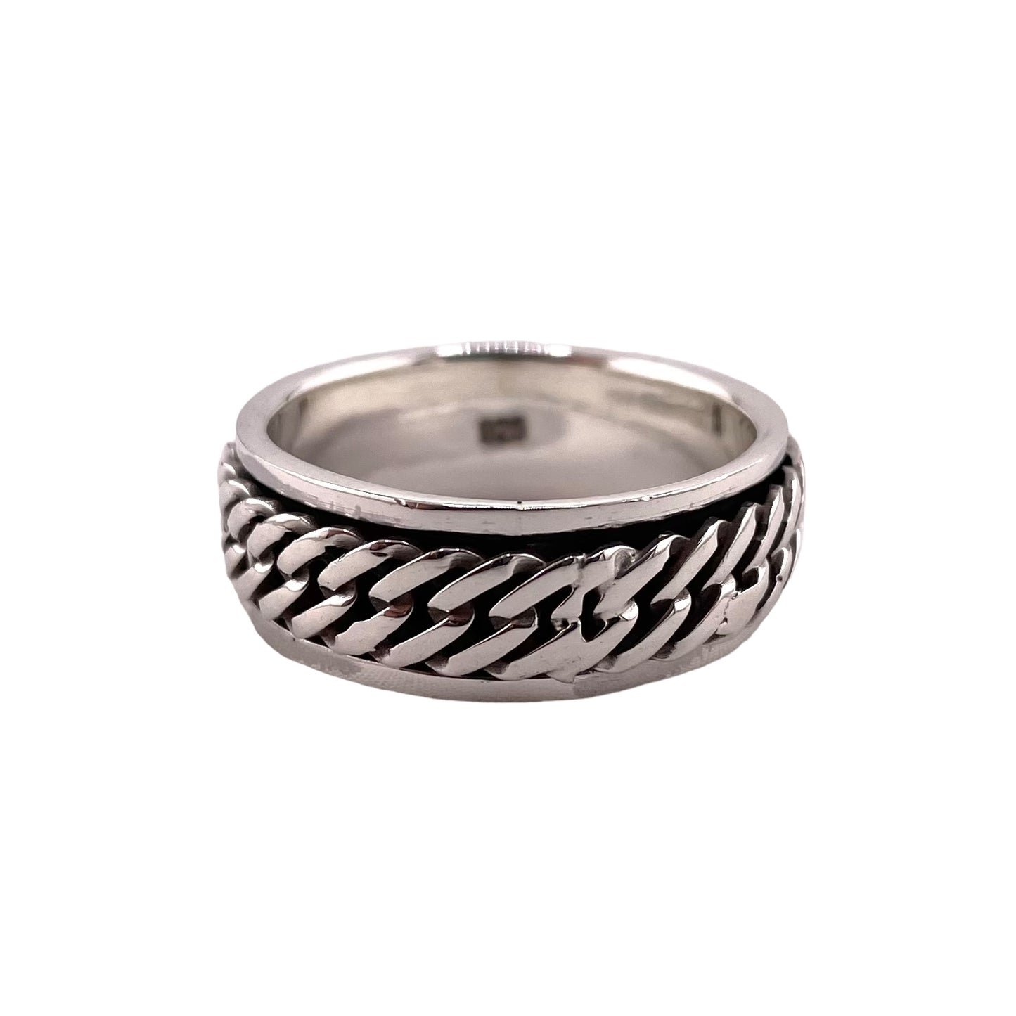 Double Curb Link 8mm Spinner Ring Sterling Silver