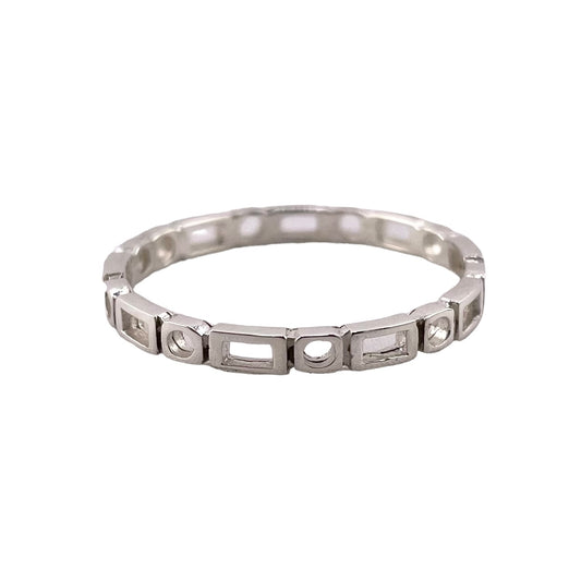 Circle Rectangle Pattern 2mm Band Ring Sterling Silver