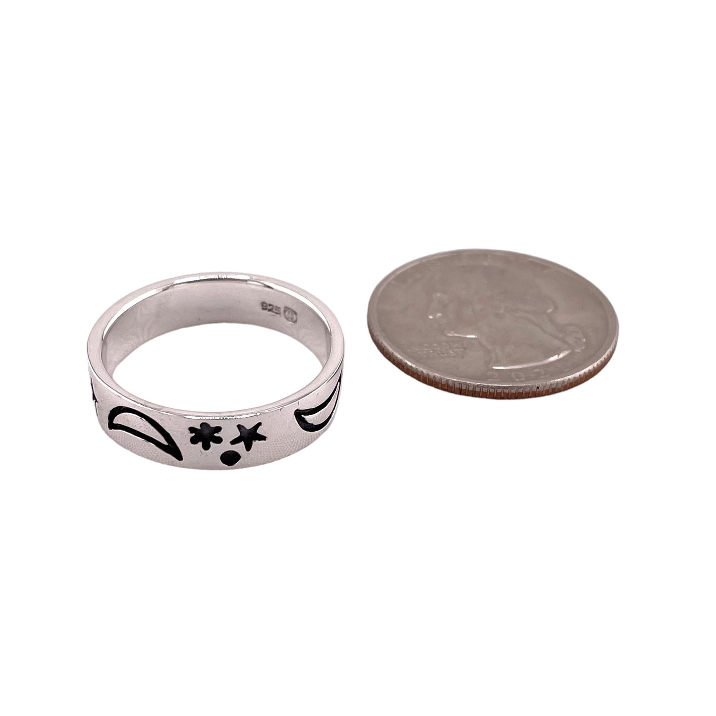 Moon & Star 6mm Band Ring Sterling Silver