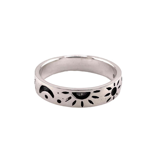 Sun Moon Star 5mm Band Ring Sterling Silver