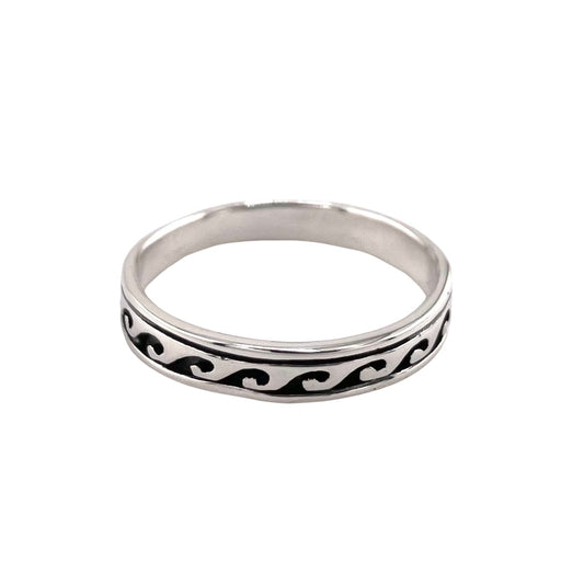 Water Wave 4mm Half Band Ring Sterling Silver