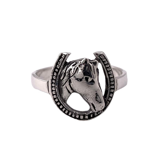 Horseshoe Horse Head Ring Sterling Silver