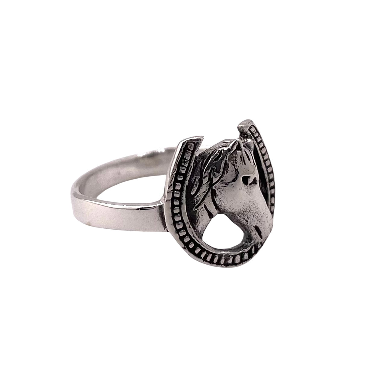 Horseshoe Horse Head Ring Sterling Silver