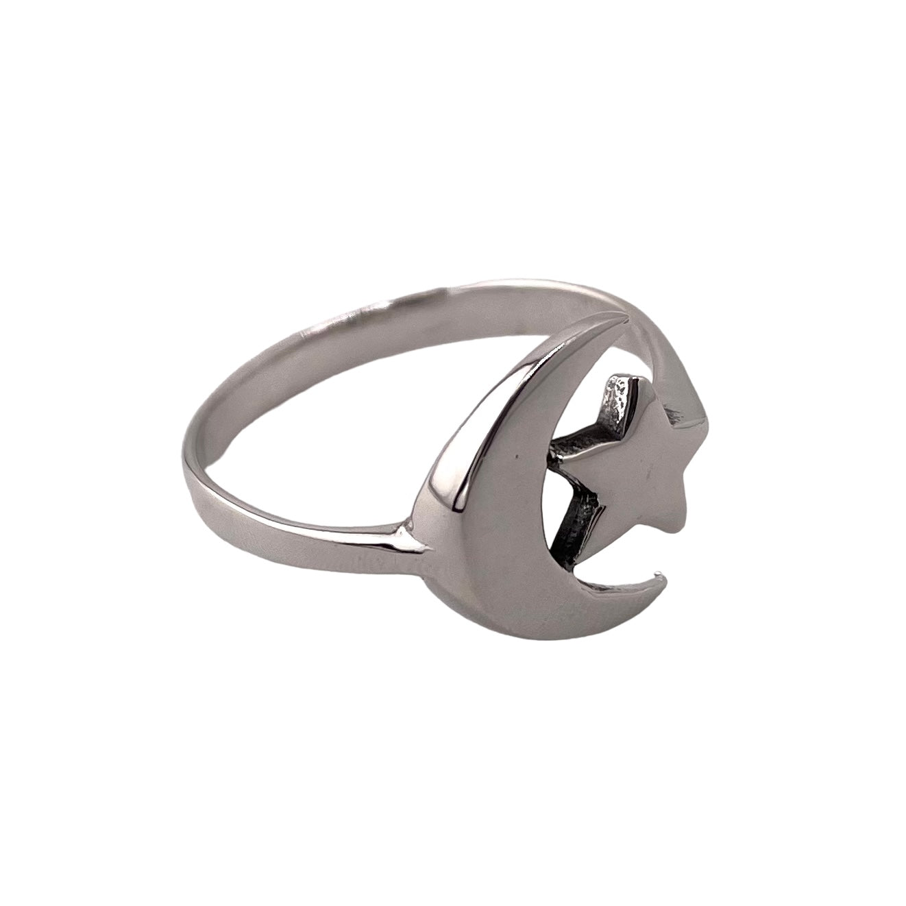 Crescent Moon & Star Ring Sterling Silver