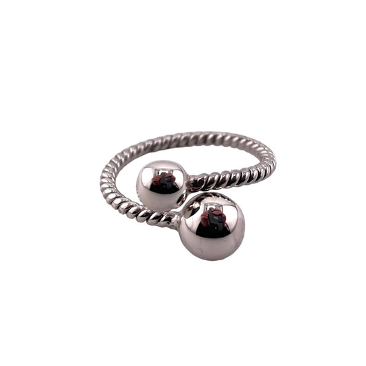 Rope Double Bead Ball Ring Sterling Silver