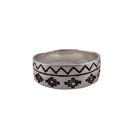 Stamped Pattern 7.5mm Band Ring Sterling Silver