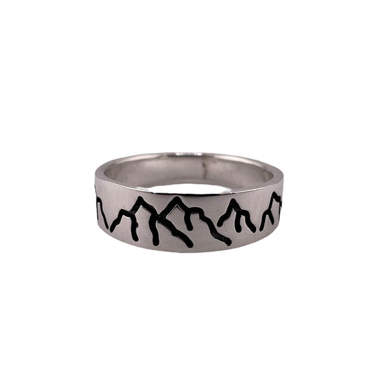 Stamped Mountains 7mm Band Ring Sterling Silver