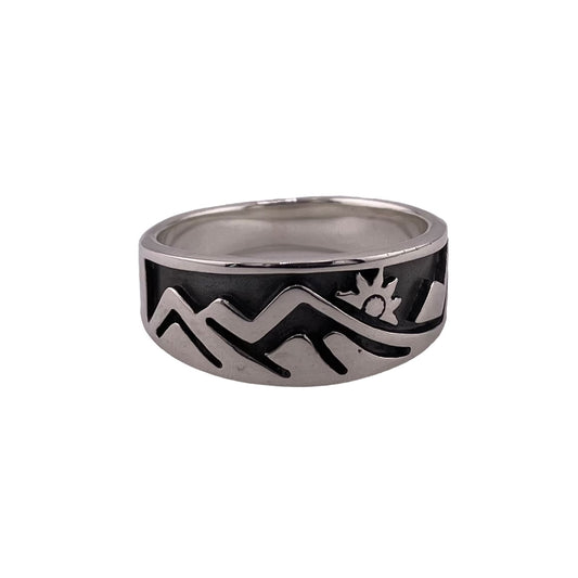 Mountain Sunrise 9.5mm Band Ring Sterling Silver