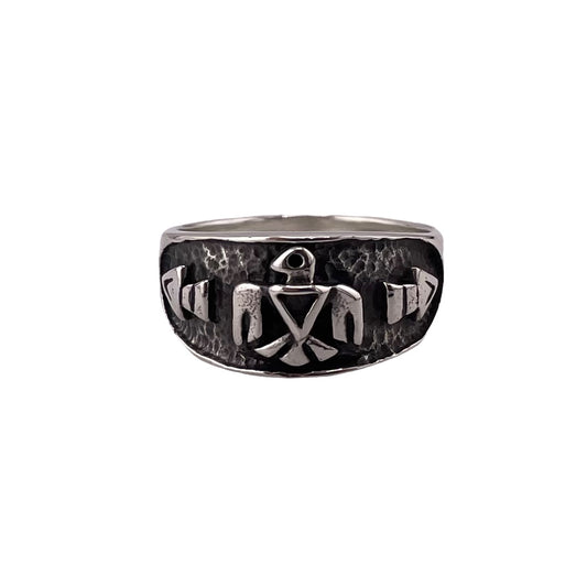 Tribal Arrow & Eagle Imprint 10mm Band Ring Sterling Silver