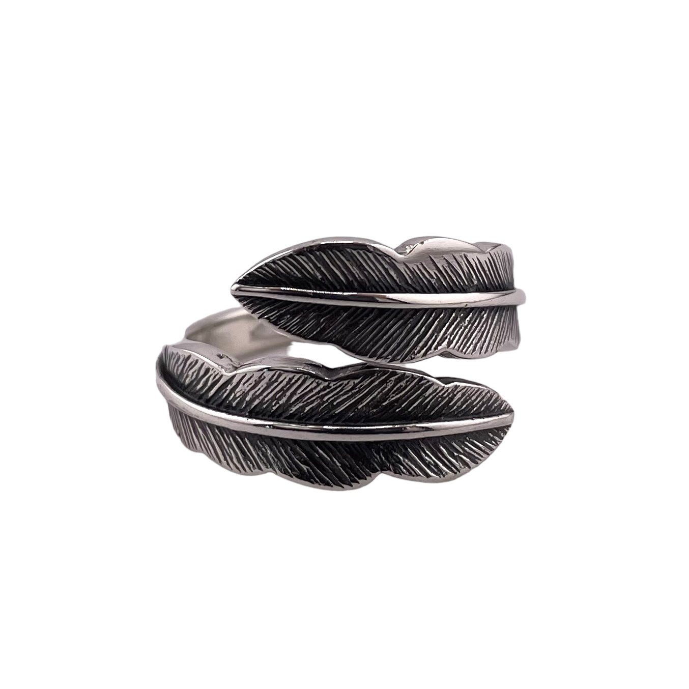 Double Sided Feather 14mm Ring Sterling Silver